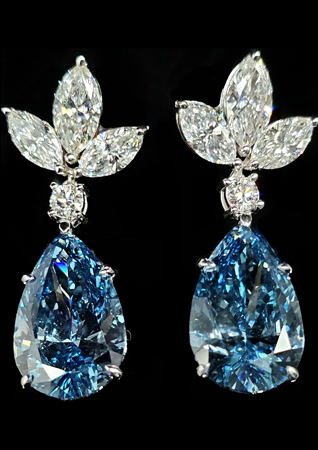 CVD Серьги с бриллиантами CVD Серьги Груша Pear по 5 карат 5.18 Fancy vivid Blue vs2